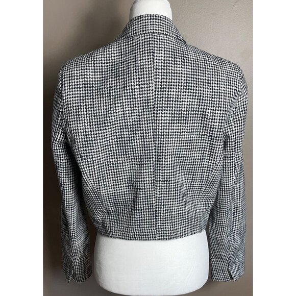 NWT Abercrombie & Fitch Jacket Crop Black Houndstooth Tweed Boxy Womens M - Picture 2 of 13